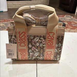 Cavalli Class Beige and Pink Floral Tote